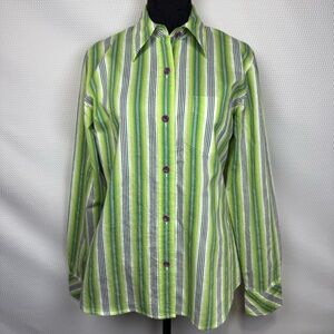 TALBOTS Green & Purple Vertical Striped Shirt Blouse Small Long Sleeve Vibrant!